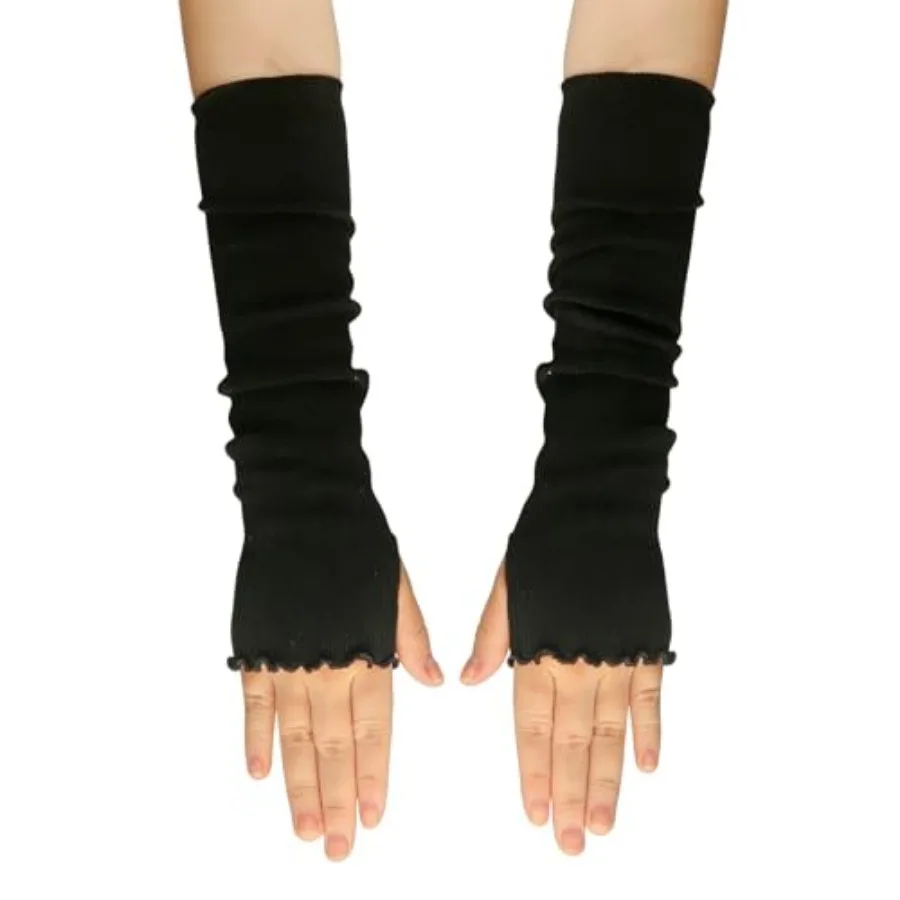 

UPSTORE Lotus Leaf Edge Style Fingerless Elastic Stretch Arm Winter Warmer Long Arm Sleeve for Ladies Women Girl