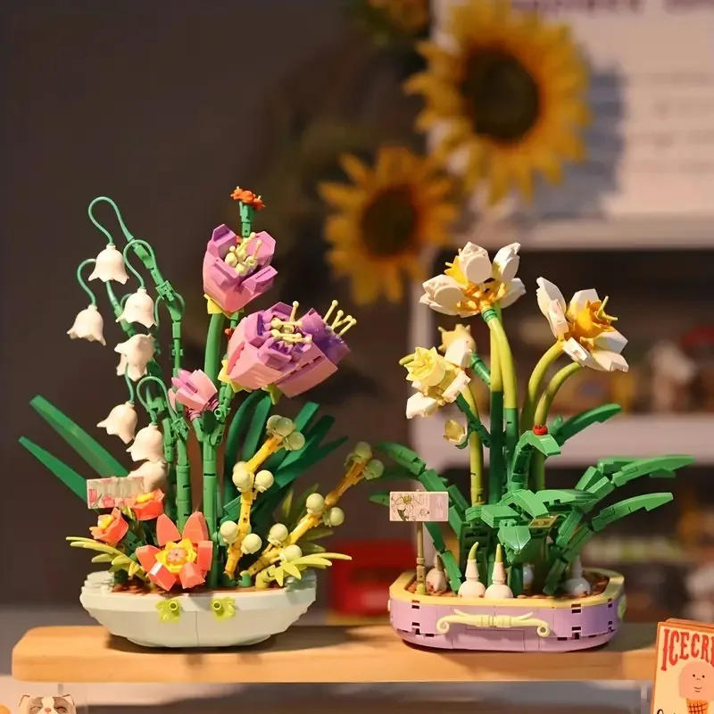 

632pcs Self-Assembled Building Blocks Immortal Flower Building Blocks Potted Flower Desktop Ornaments Small Particle Assembly