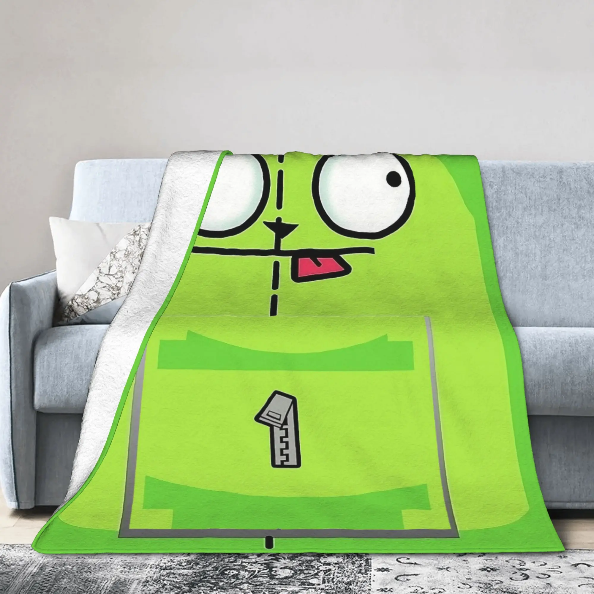 Invaders Zim Cartoon Blankets Flannel Summer Green Cute Multi-function Ultra-Soft Throw Blanket for Bed Office Quilt