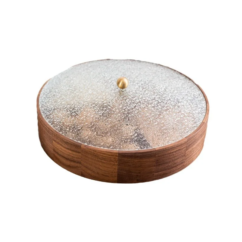 

Household living room tea table round dried fruit box, black walnut solid wood multi-layer large-capacity storage box