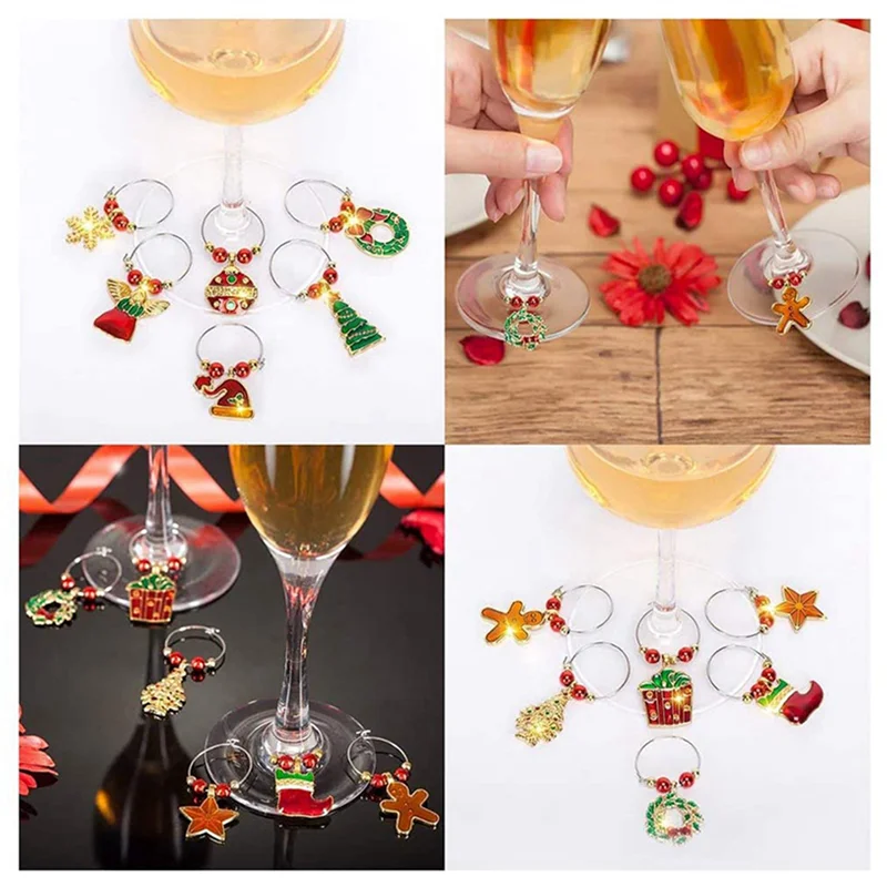 

Wine Glass Charms Set Of 18 Cocktail Markers Tags Champagne Glasses Christmas Decorations