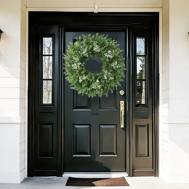 for Large Boxwood Wreath Artificial Spring Greenery Outdoor Door Decor Faux Leaves Plants Flowers Hanging Wall Home Garden