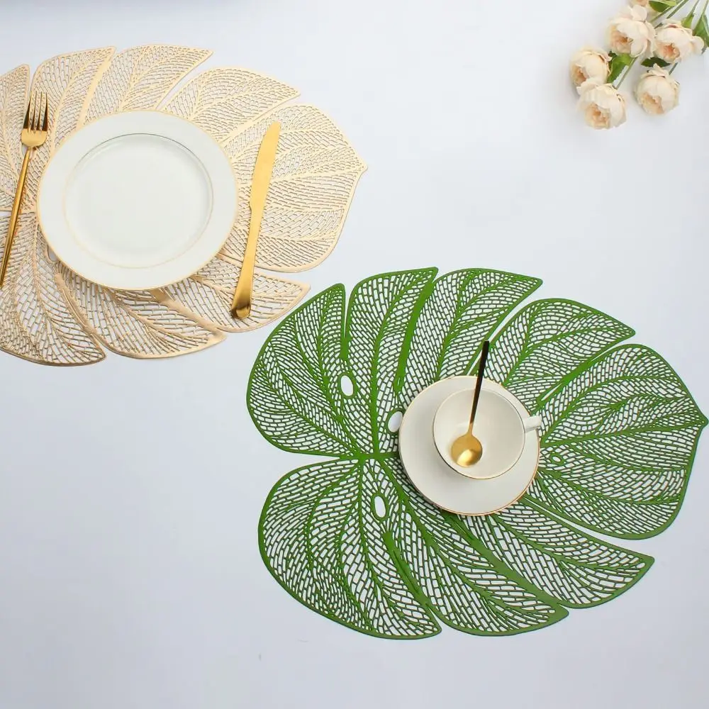 

3pcs Hollow Leaf Shape Placemat Anti Slip Heat Resistant Tableware Pad Anti-stain Oil-proof Coaster Household