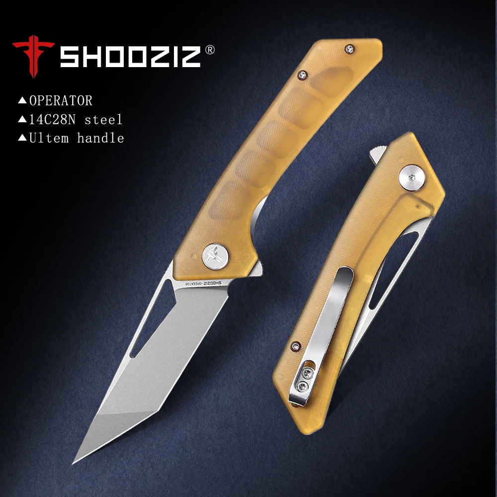 

SHOOZIZ Folding Pocket Knife for Men, Flipper EDC knife, 3.39" 14C28N Steel, Ultem/G10 Handle with Clip,Outdoor Camping Tool
