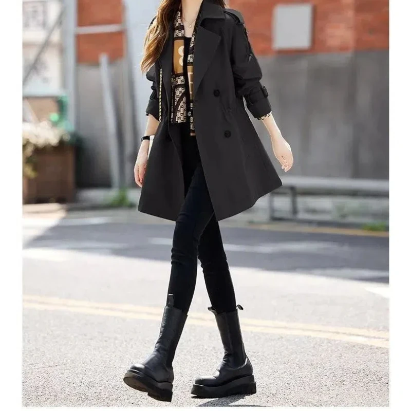 Solid Color Cardigan Coats Button Pockets Long Sleeve Women\'s Clothing Formal Turn-down Collar Spring Autumn Trench Jackets Tops