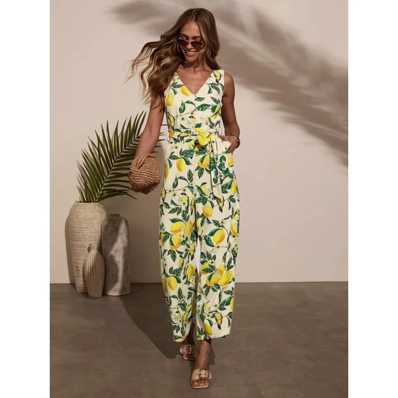 

New European and American Style Women's Printed Straight Wide-Leg Casual Pants