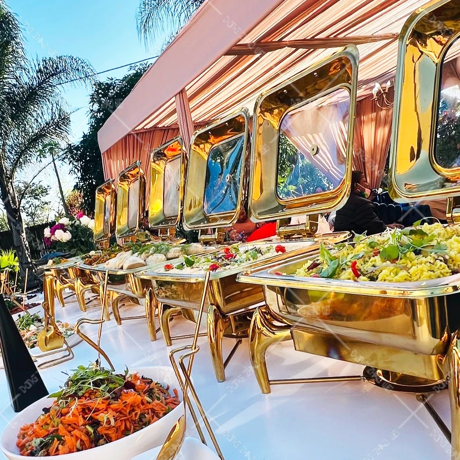 

Electric heating stainless steel 201 6L square gold insulated plate buffet insulated food heater temperature control customizabl