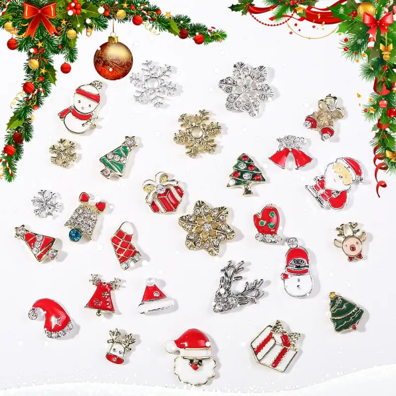 10 Uds. De piezas de Metal para uñas con copos de nieve de Navidad, dijes para uñas con circonita y diamantes, accesorios de decoración para uñas DIY con purpurina navideña