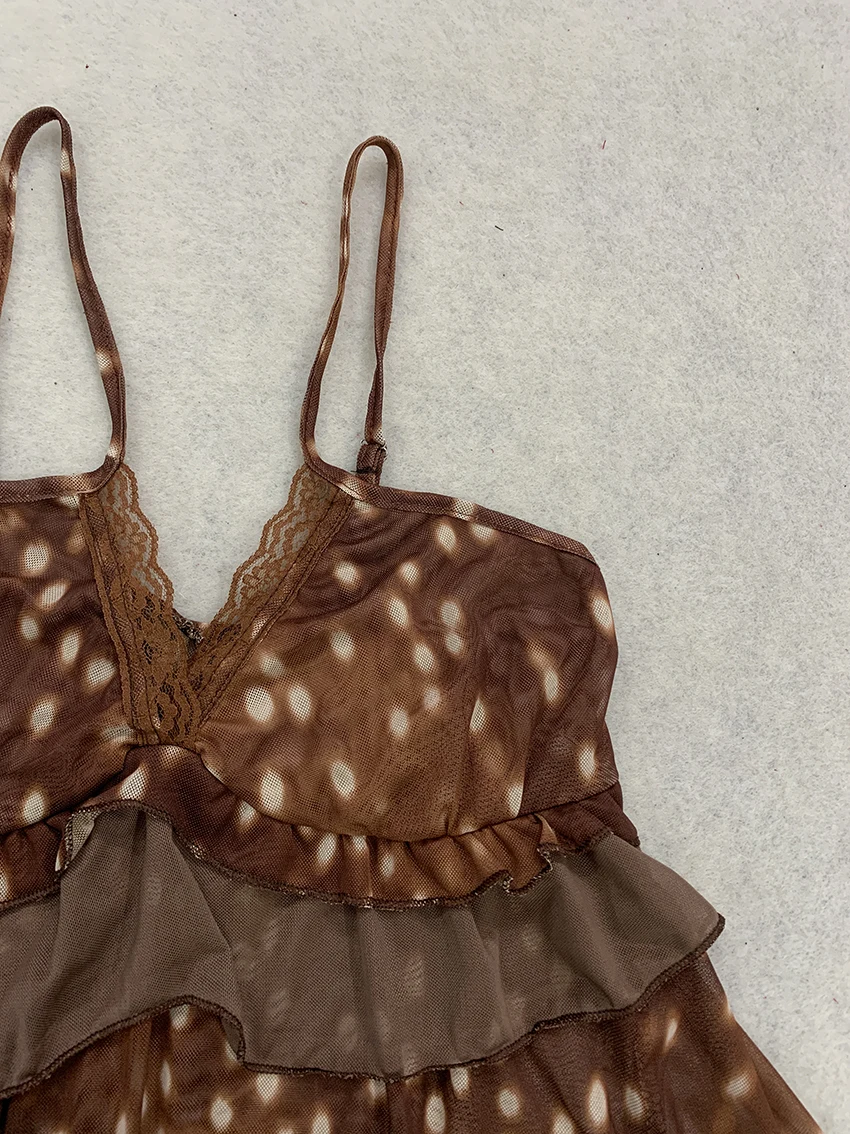 Modische Sexy Schlanke Pure Desire Damen-Weste Y2K Amerikanischer Retro-Leopardenprint Trägerhemd mit V-Ausschnitt und Doppellagiger Rüschenkante – Detail 20