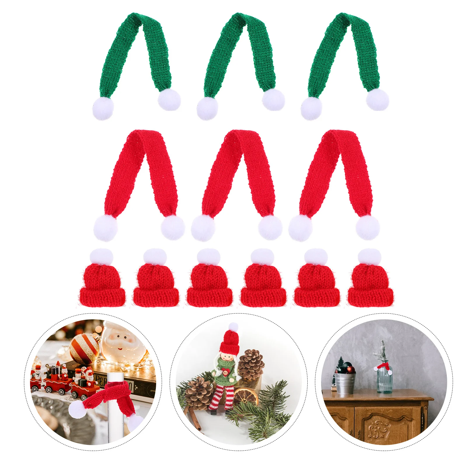 

12Pcs Knitted Hat Scarf Set Christmas Ornament Mini Bottle Cover Xmas Party Decor Handmade Craft Knitted Decor
