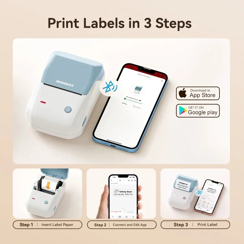 Niimbot-Imprimante d'étiquettes B1, Portable, Déterminer, Thermique, Mini, Code-barres, QR, Code, Autocollant, Papier, Document, Rouleaux, Maker, Câble