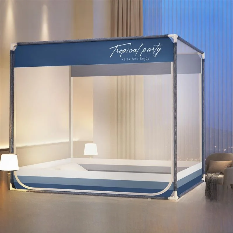 New Full-Enclosure Three-Door Mosquito Net Fall-Proof Bed Canopy .8m Bed .5m Bed Home Use Polyester Breathable Zipper Squar...