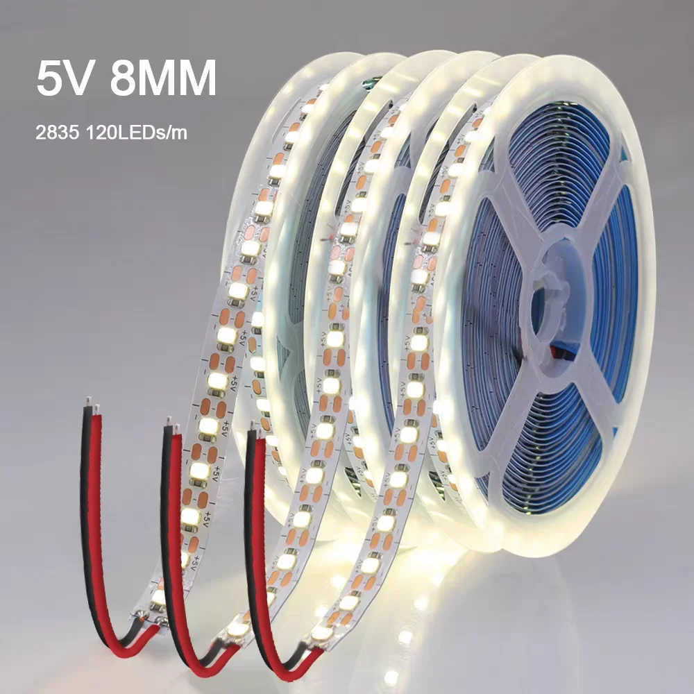 5M/Roll 3MM 5MM 8MM Width DC 5V LED Strip 2835 120LEDs/m 1 LED Per Cut Flexible Tape IP20 Not Waterproof Warm Natural Cool White