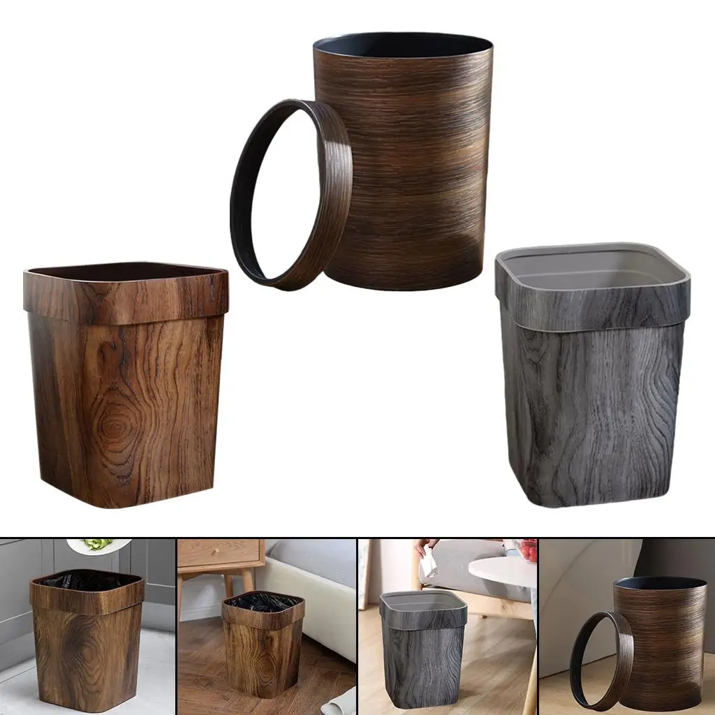 Imitation Wood Grain Waste Bins Household Creative Square Retro Style Garbage Bin Wastebasket for   Kitchen Bedroom Bathroom