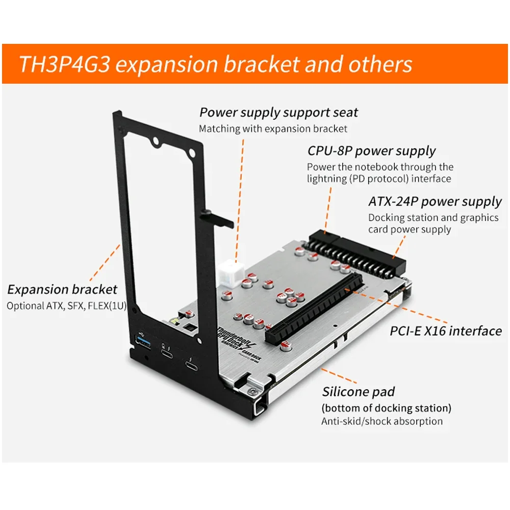 Imagem -02 - Dock para Placa Gráfica Th3p4g3 Gráfica Externa Compatível com Thunderbolt Fonte de Alimentação Dcatx para Macbook 60w 85w 40 Gpu