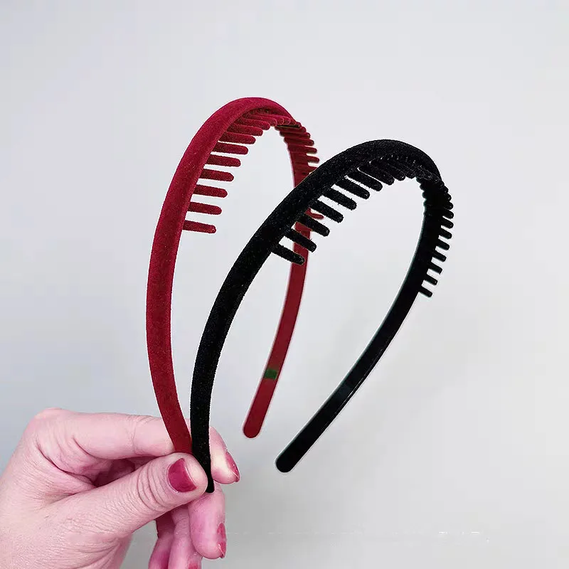 2-teiliges elegantes schwarz-rotes Samt-Haarband mit Zähnen, Retro-Stirnband für Damen und Mädchen, Haarbänder, Haar-Accessoires – Detail 7