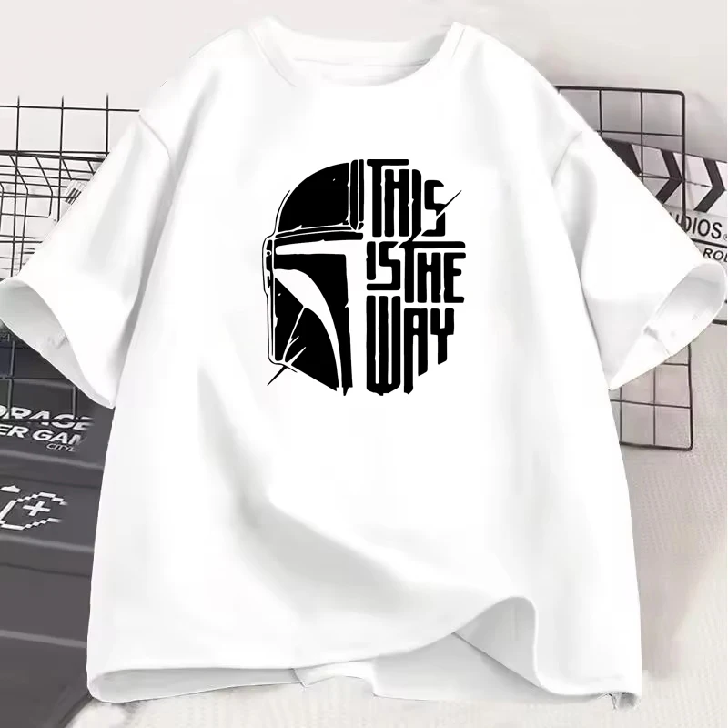 

American Drama Cool Din Djarin Print Men Woman T-shirt Line "this Is the Way" Letter Couple Tee Funny Harajuku Graffiti Clothing