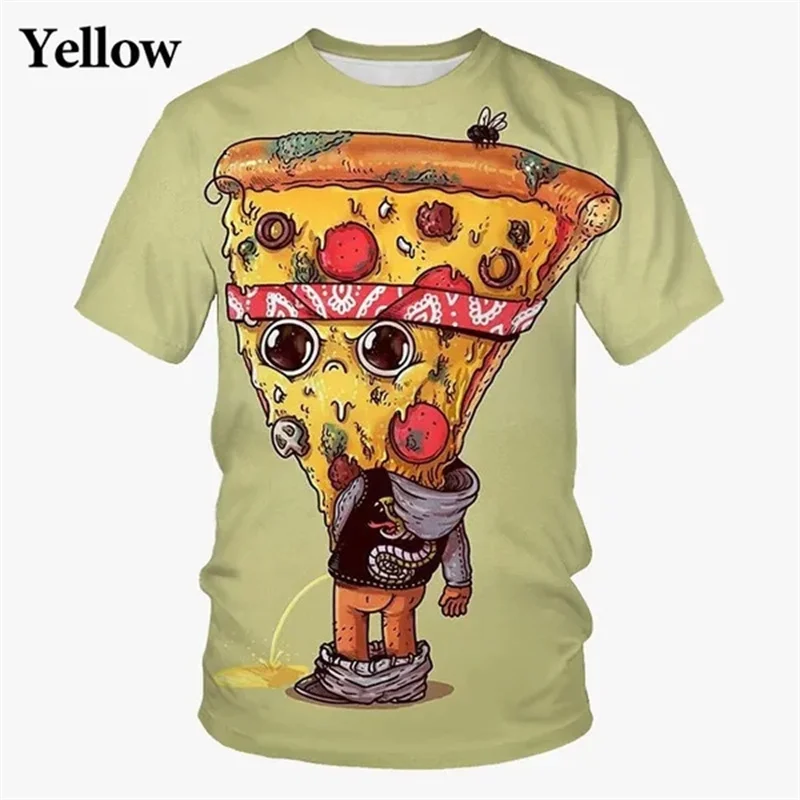 Funny Food Pattern T-Shirt For Men Delicious Pizza 3D Printed Tees Summer Loose O-Neck Tops Short Sleeves T Shirts Streetwear