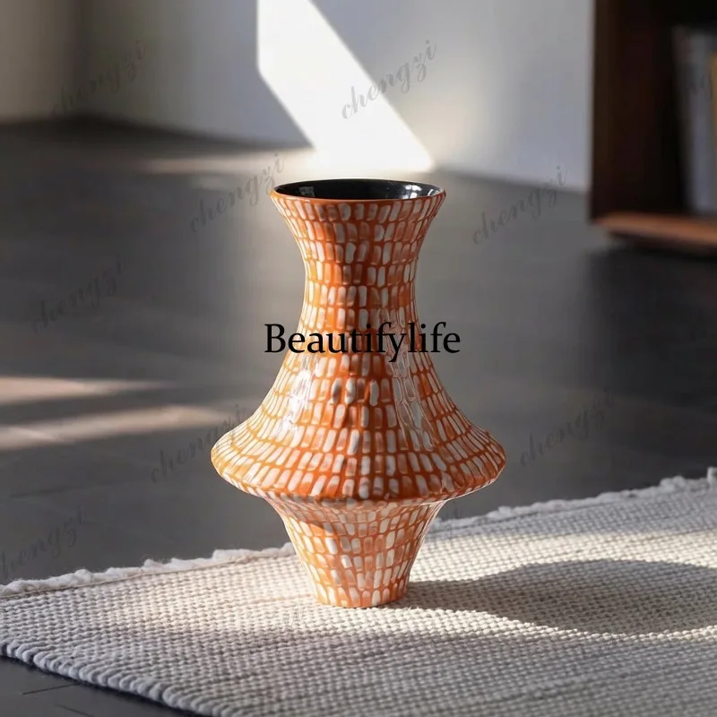 European ceramic vase small mouth flower device high-end niche living room model room ornament