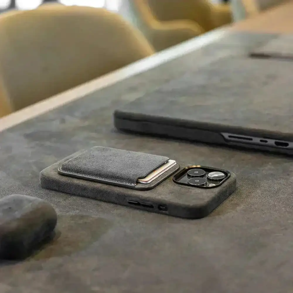 Etui portfelowe z magnetyczną skórą ALCANTARA do iPhone 16 17 18 Pro Max Air z uchwytem na karty Magsafe, etui do Samsung S25 — zdjęcie produktu 6