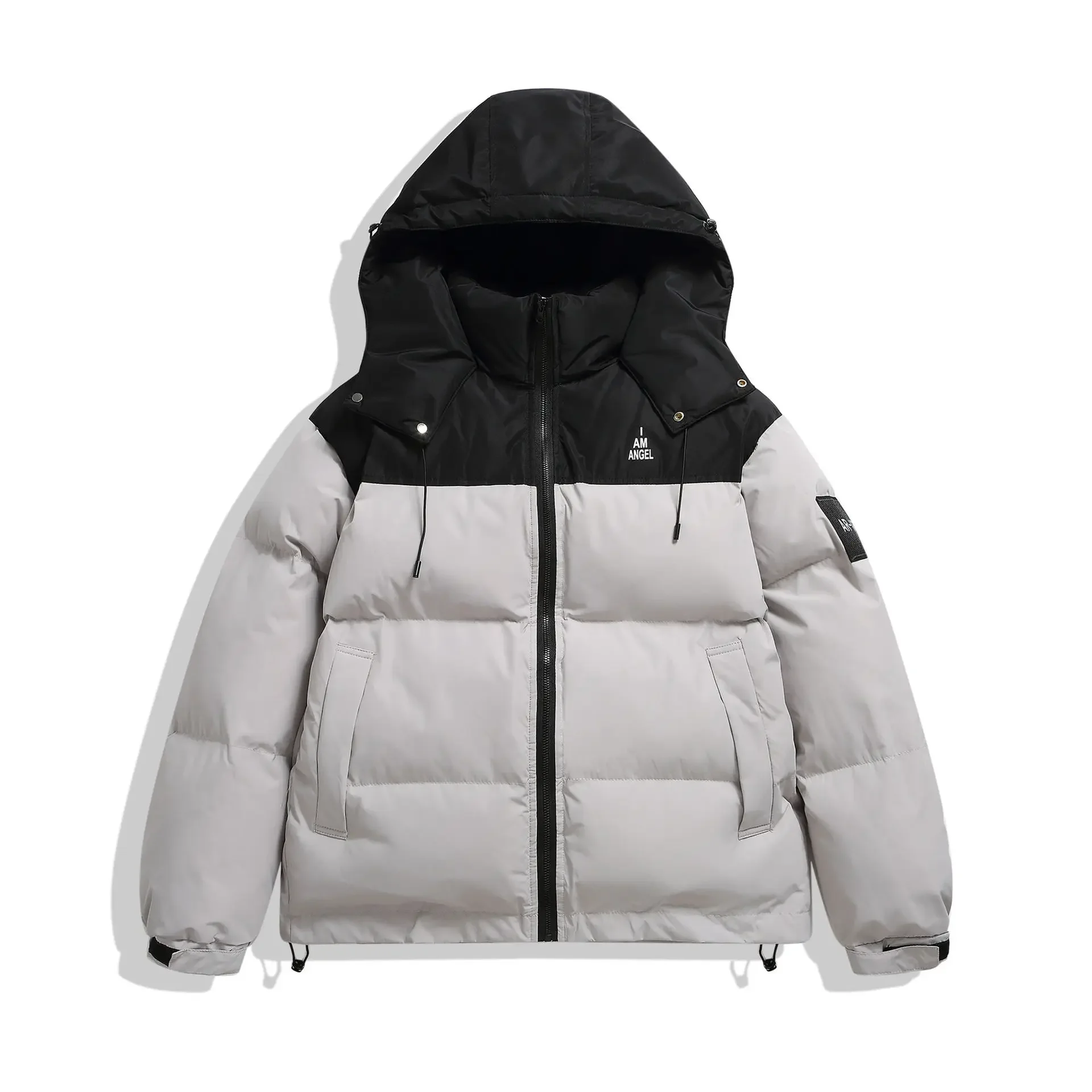 Parkas retrô de inverno com capuz masculino, casaco casual oversize jaqueta puffer ao ar livre, casacos impermeáveis, retalhos de contraste, casacos de casal unissex