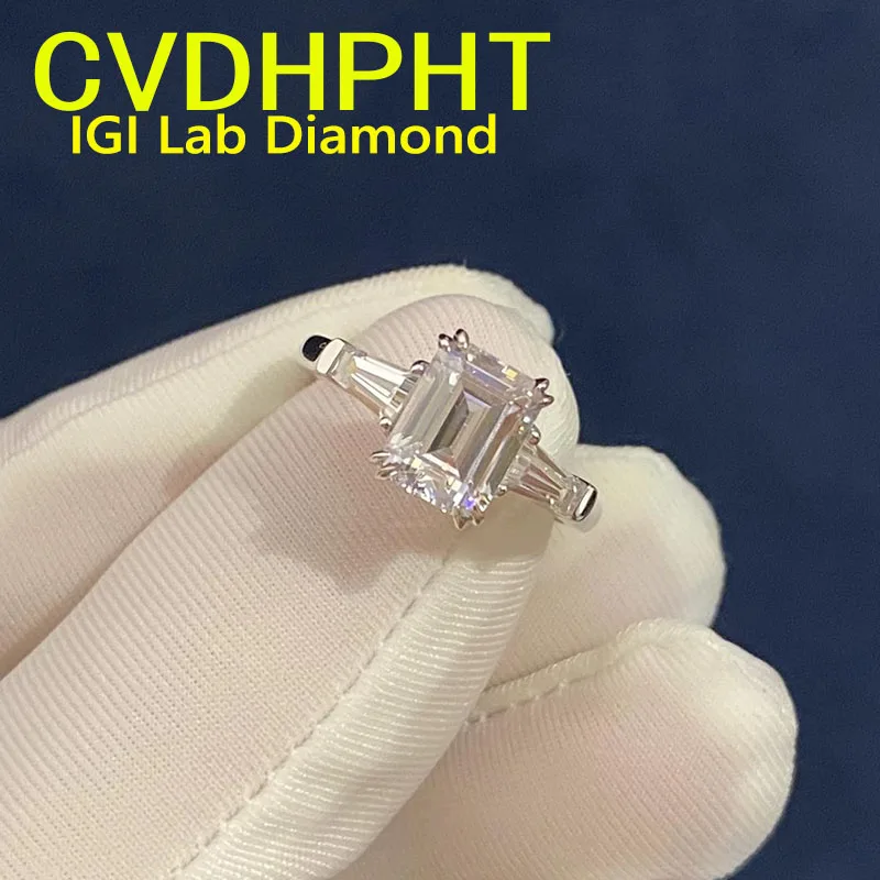 

IGI Lab Растущее кольцо с бриллиантом Изумрудная форма D Цвет 1, 2, 3 карата Твердое кольцо из белого золота 18 карат Обручальное кольцо с бриллиантом Заводские помолвки