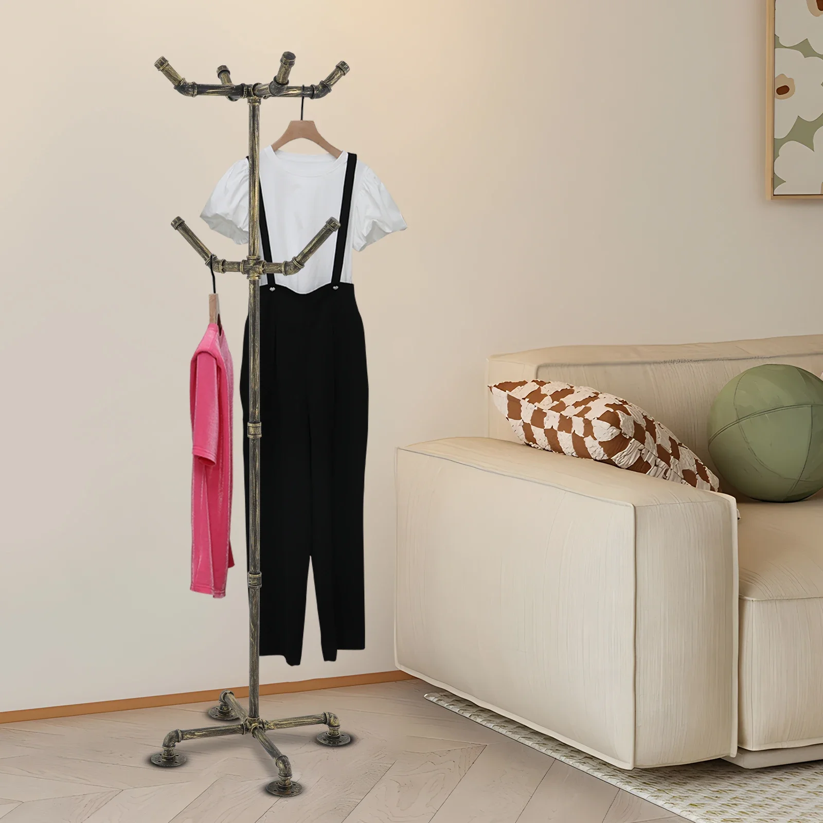 

1pc Freestanding Metal Coat Rack - Multi-Purpose Carbon Steel Jacket Stand with Umbrella Holder, Clothing Retail Display