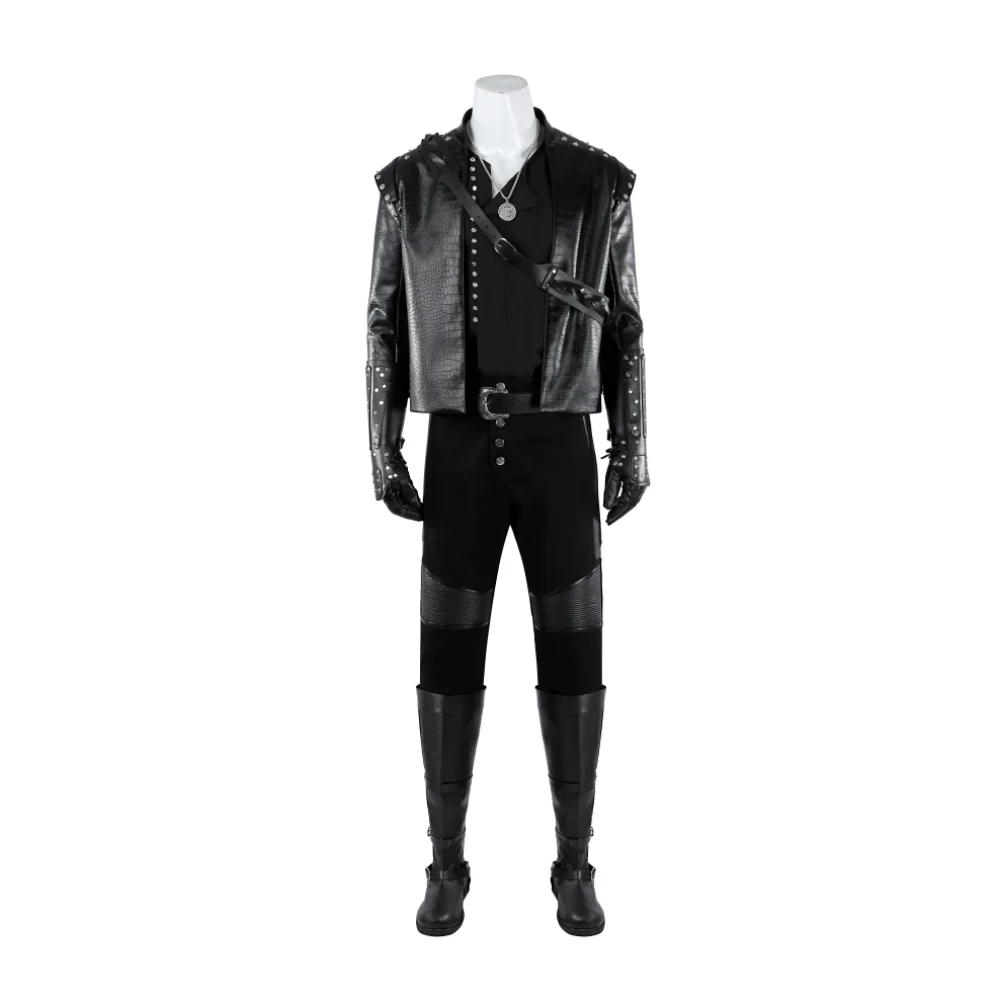 

Geralt of Rivia Cosplay Costume Witch 5 New Geralt Liam Outfit Black Leather Jacket Shirt Pants Boots Set Men Halloween Outfits