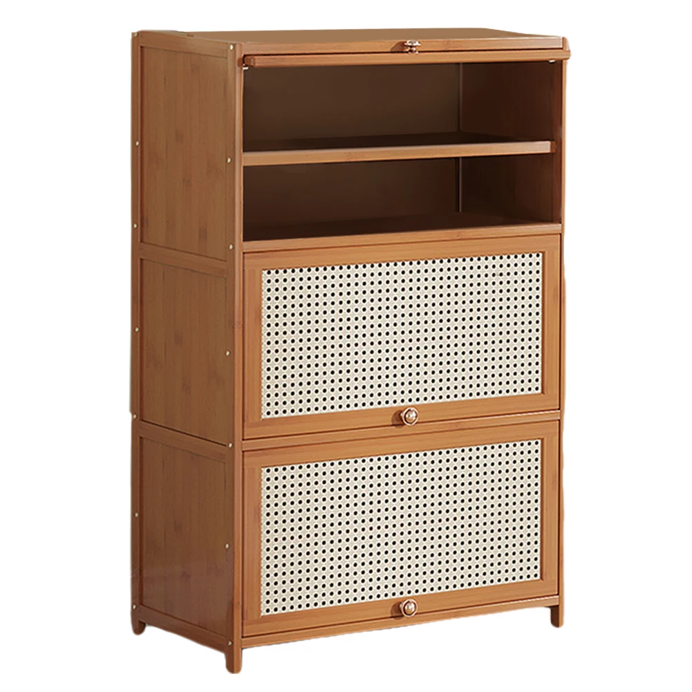 

Bamboo Shoe Cabinet with 2 Flip Drawers & Door Shoe Storage Cabinet Bamboo Free Standing Shoe Storage Shelf for Home Living Room