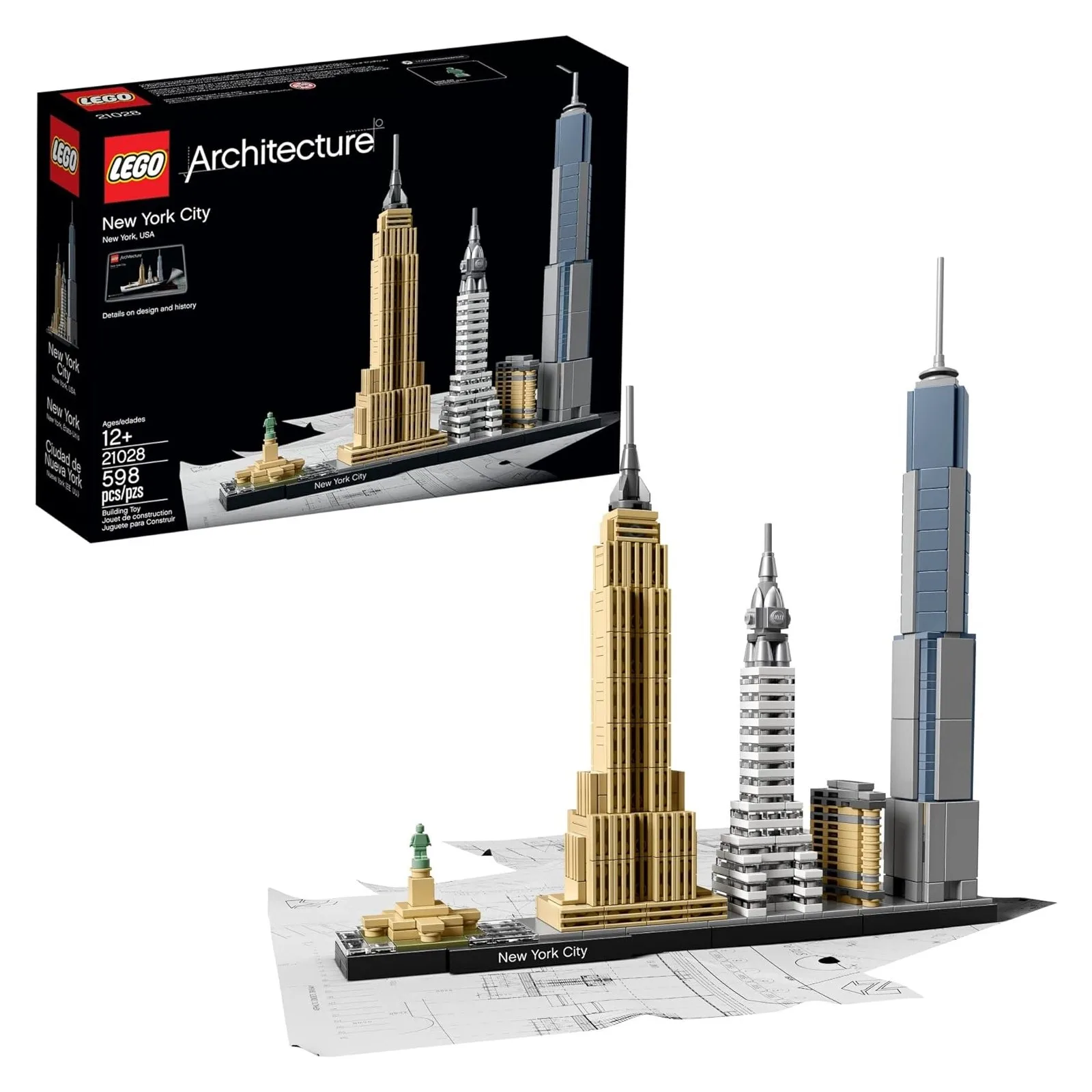 LEGO Architecture New York City USA Skyline 21028 Build It Yourself Model Kit for Adults Kids 12+ Home Decor Gift (598 Pieces)