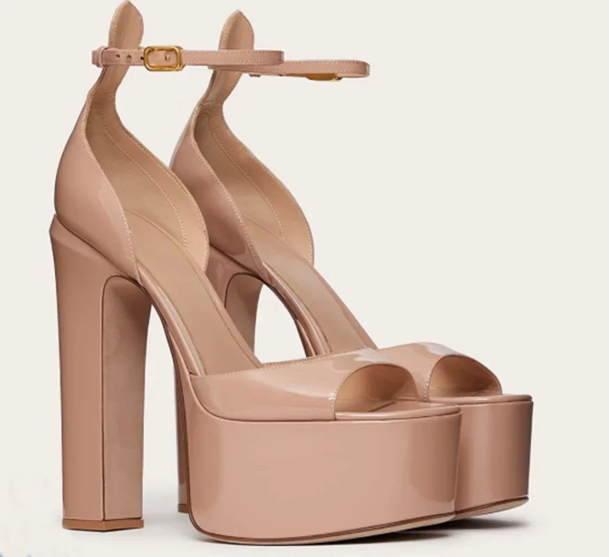 منصة الضحلة غطاء كعب الصنادل مثير أشار تو الكاحل مشبك حزام براءات الاختراع والجلود الوافدين الجدد أزياء النساء الأحذية الحديثة #2