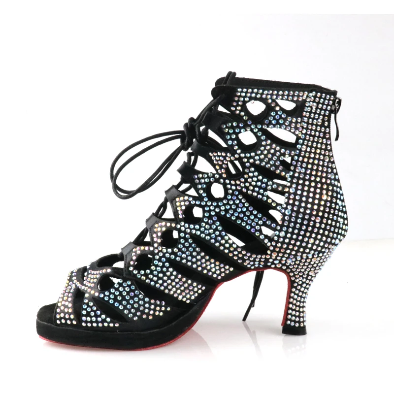 Loogtshon-zapatos de baile latino con diamantes de imitación para mujer, sandalias de fondo suave para bailar, tacones altos para boda, 10