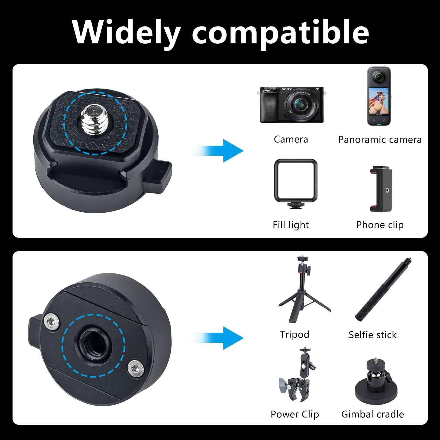 Metal Mini Quick Release Board Base, 360 Panoramic Motion Camera & Phone, Pocket 3 Quick Release 1/4 Fixed Accessories