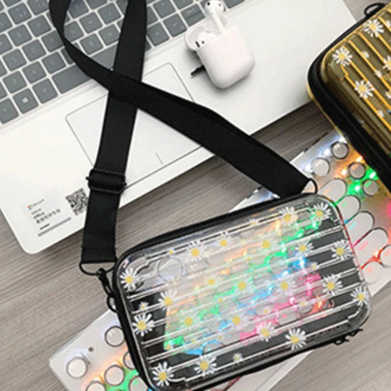 

Цельная прозрачная косметичка Daisy, мини-женская сумка через плечо, дорожная коробка, маленькая квадратная сумка, мягкая сумка для хранения