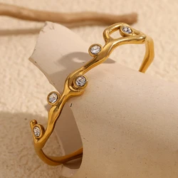 E.B.belle Elegant Shiny Leaves Branches Crown Cuff bracelets 18K Gold Plated bangles trendy women's stainless steel jewelry