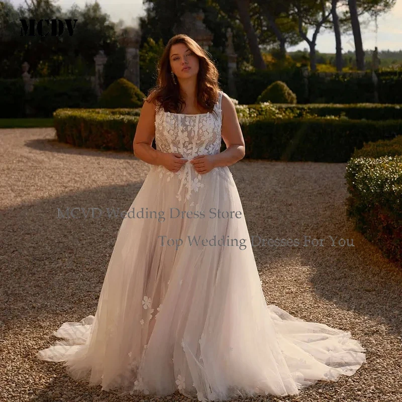 

MCDV Boho Wedding Dress Plus Size A Line Short with Side Split Applique Detachable Sleeves for Civil Bride Gowns