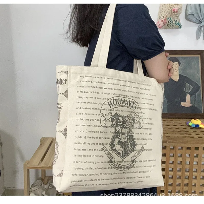 Anime Harries Hogwarts Badge Canvas Bag Potters Large Capacity Multi-bag Schoolbags for Boys Girls Large Capacity Shopping Bags