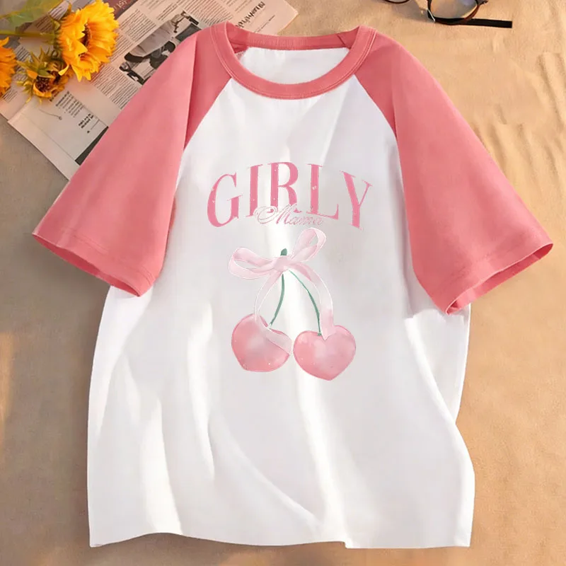 Y2k Girls Cherry Design Printed Fashion T Shirts Short Sleeve Kids Children's T-shirt Girls Summer Spring Casual Top Tee Shirt