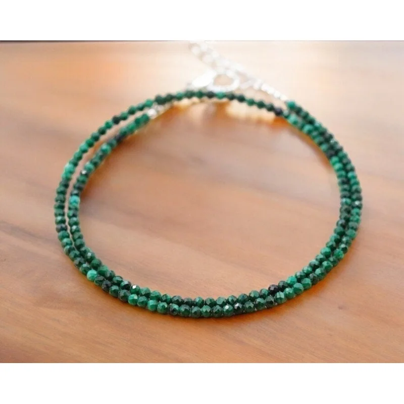 

Dainty 2-3MM Malachite Faceted Round Gemstone Beads Necklaces 18'' Men & Women