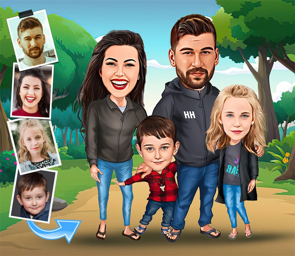 Custom Personalized Family Cartoon Portrait Poster Mom Dad Kids Portrait Prints Birthday Gift Home Room Wall Art Canvas Painting