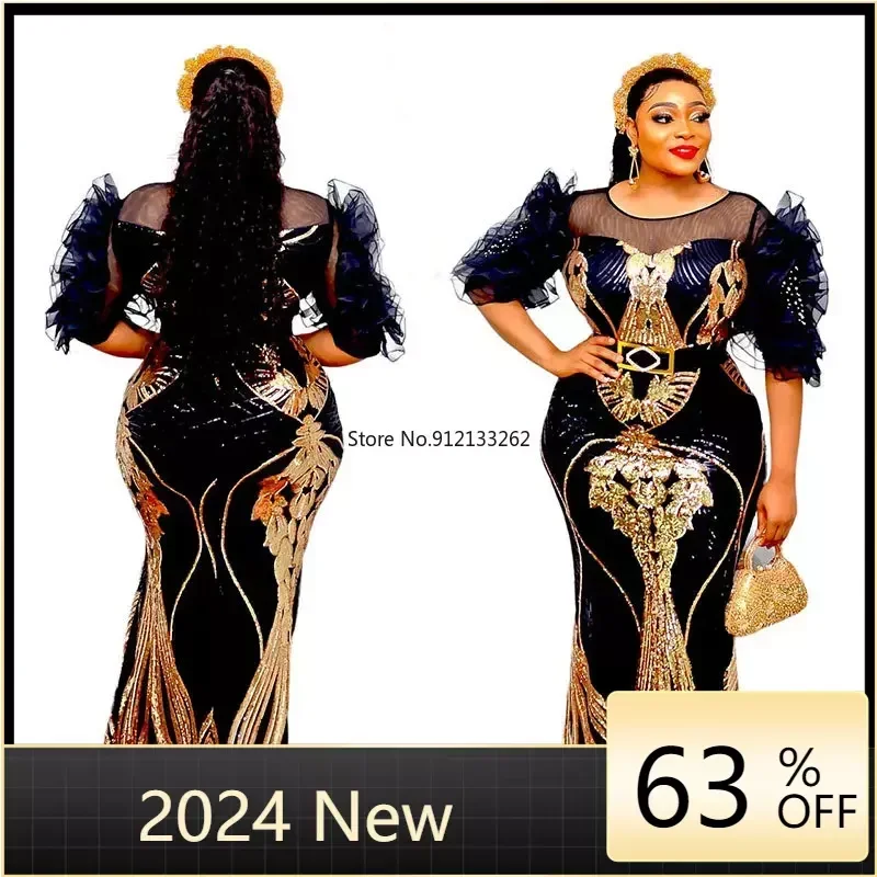 

Elegant African Maxi Dresses for Women 2023 New Plus Size Embroidery Evening Party Long Dress Summer Kaftan Muslim Clothes