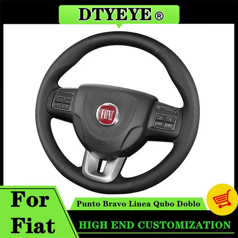 

Customize Car Steering Wheel Cover For Fiat Punto Bravo Linea Qubo Doblo Car Interior Genuine Leather DIY Steering Wheel Braid