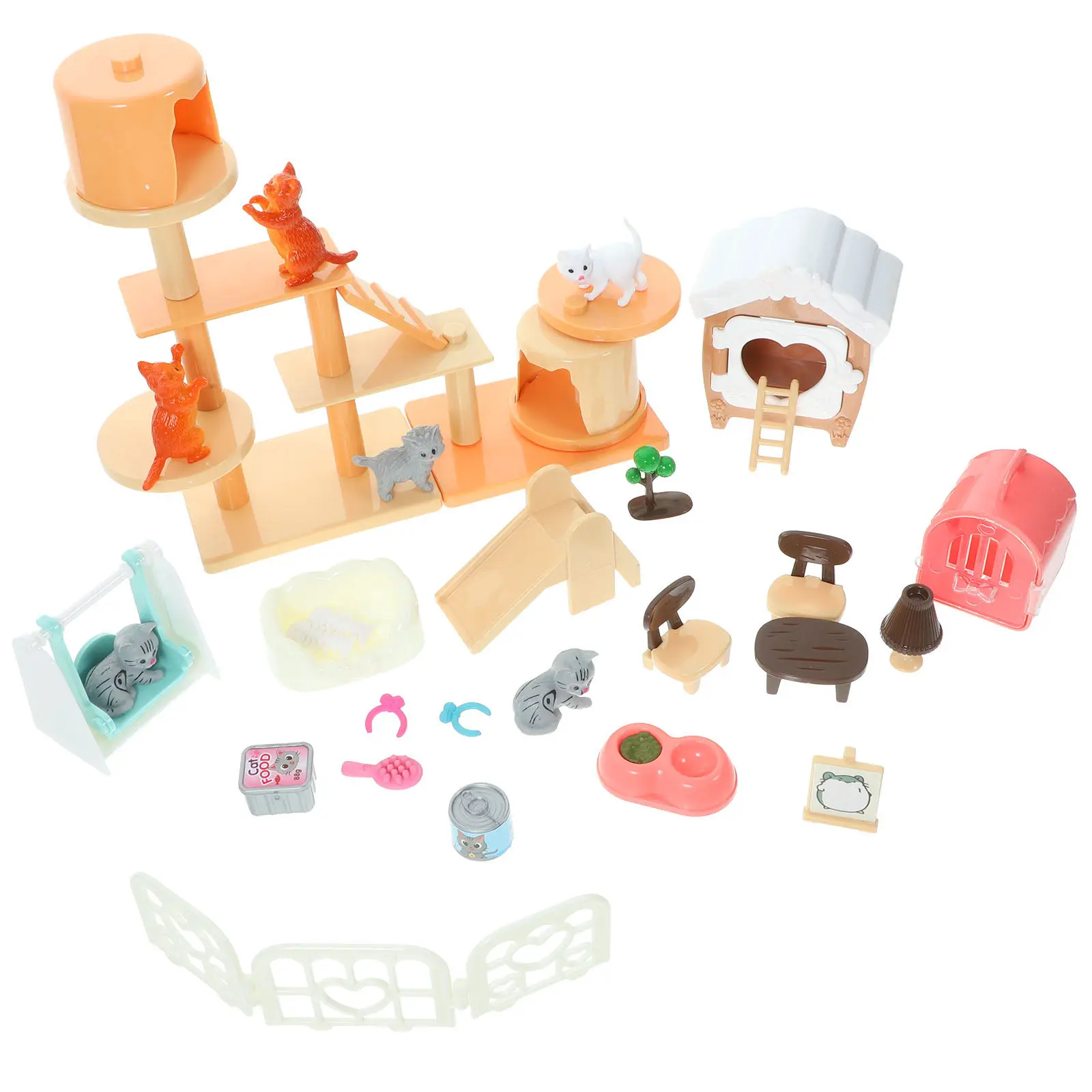 1Set Pretend Play Kitchen Living Room Scene Set Plastic Cat Family Figures Household Role Play Props for Toddlers Preschool