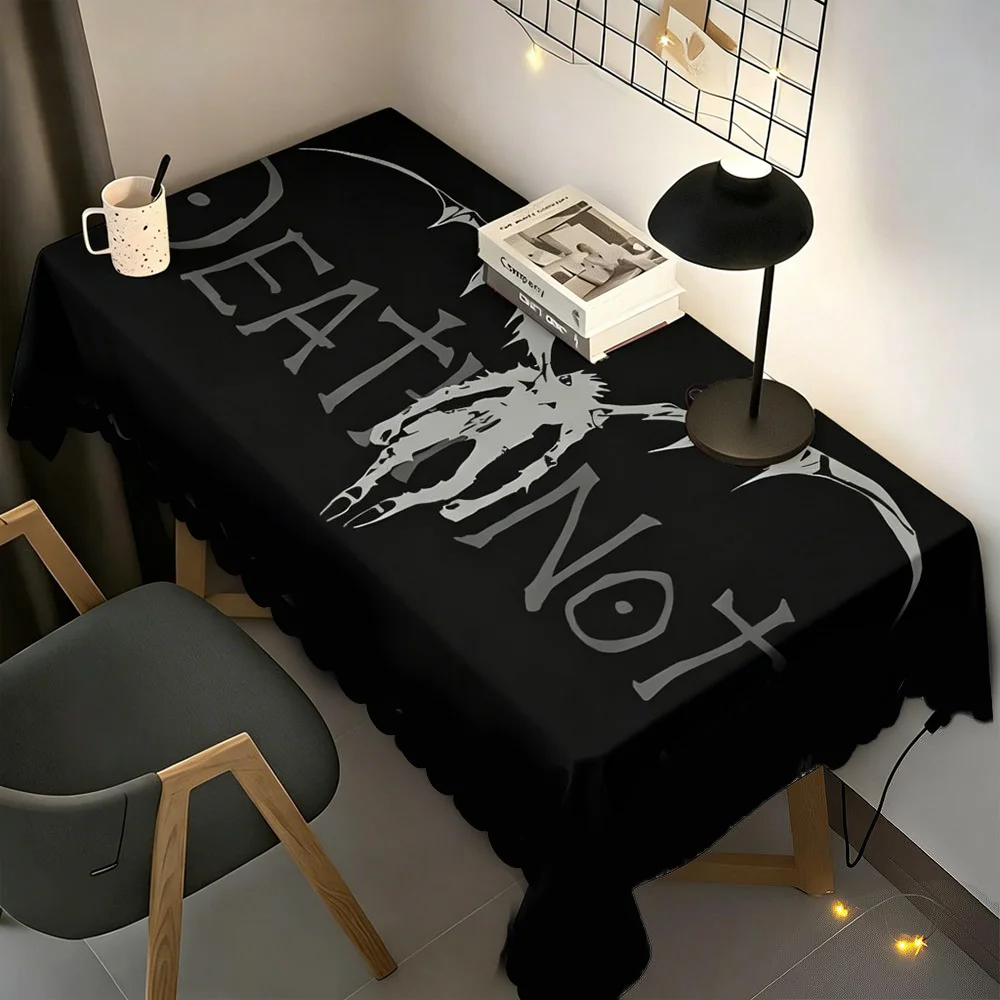 Minimal Monochrome Geometric Pattern Lace Edge Desk Fabric Poster Home Decor Black White Abstract Curve Print Tablecloth Gothic