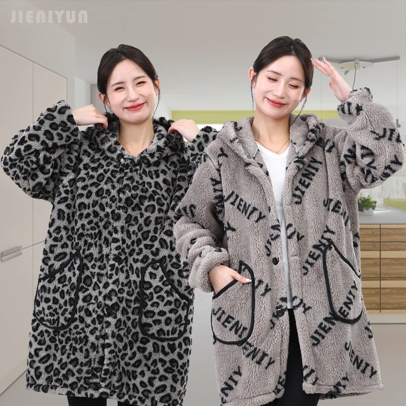 

Thiened Plu Women's down Jaet Coat Kitchen Apron Flannel Home Workwear Faionable Printed Polyester Fiber Winter Coat