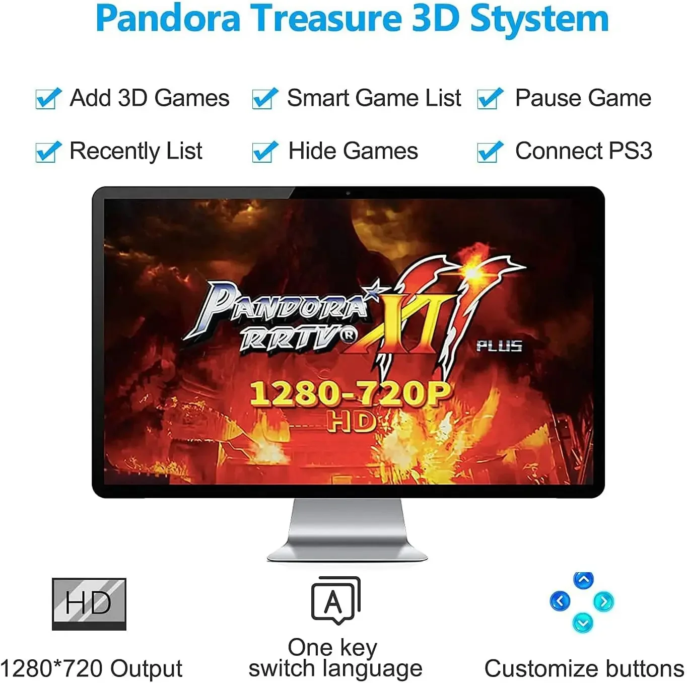 30000 Games in 1 Arcade Game Console,Pandora Treasure 3D Double Stick,30000 Classic Arcade Games,Search Game, Support