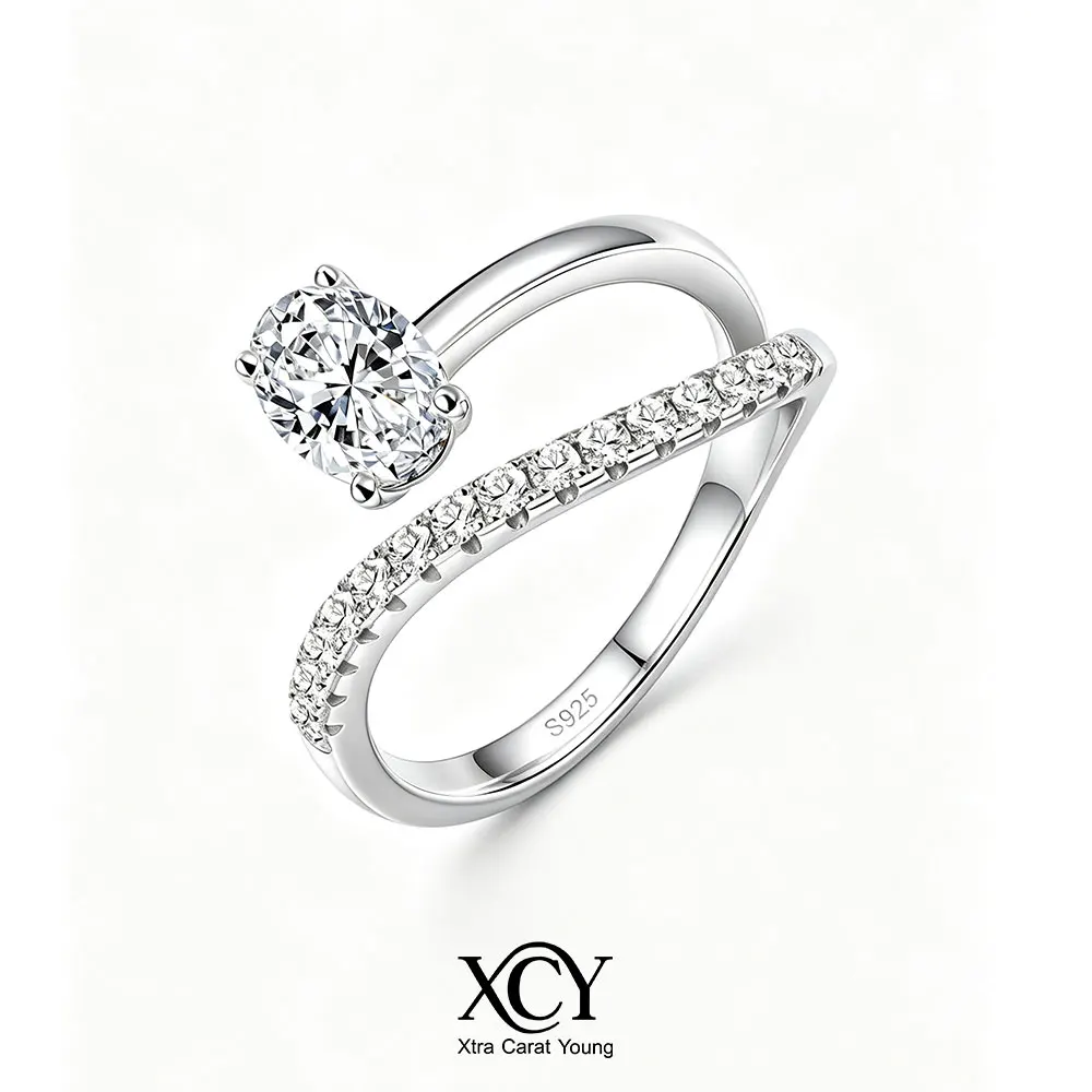 XCY 1ct Oval Cut Moissanite Ring for Women 925 Sterling Silver Hypoallergenic Twist Design Elegant Engagement Rings Fine Jewelry