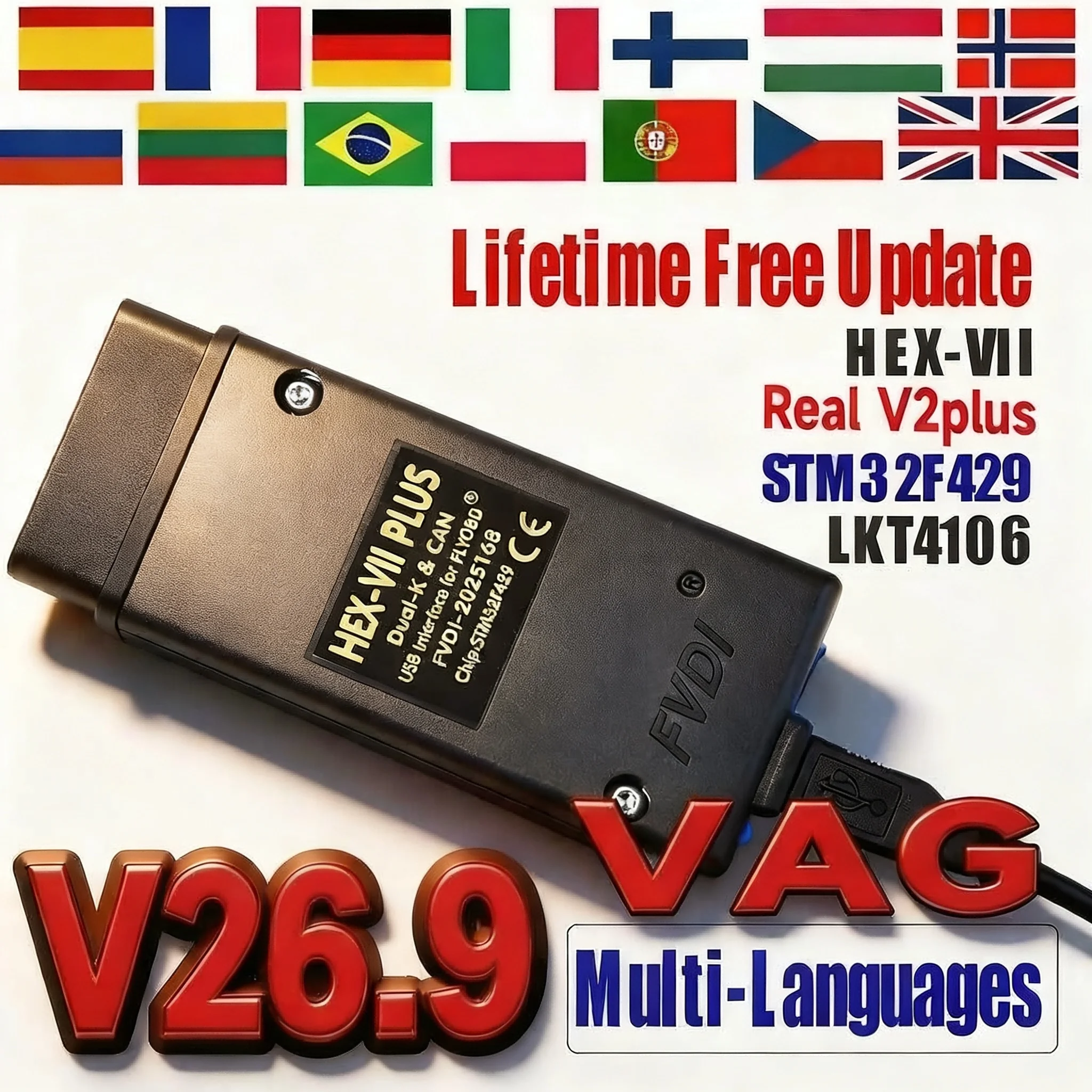 Image of 2026 HEX REAL V2 Plus Unbegrenzte VINs Auto-Scan COM Diagnosewerkzeuge VAG-Codierung COM STM32F429 V26.9 für VW AUDI Skoda Seat