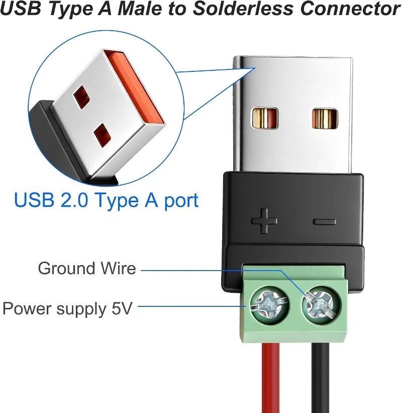 1/5PCS Green 2Pin Terminal Block USB Male Adapter Max 5V Current Parallel Wiring DIY Power Supply for Small Electronic Devices