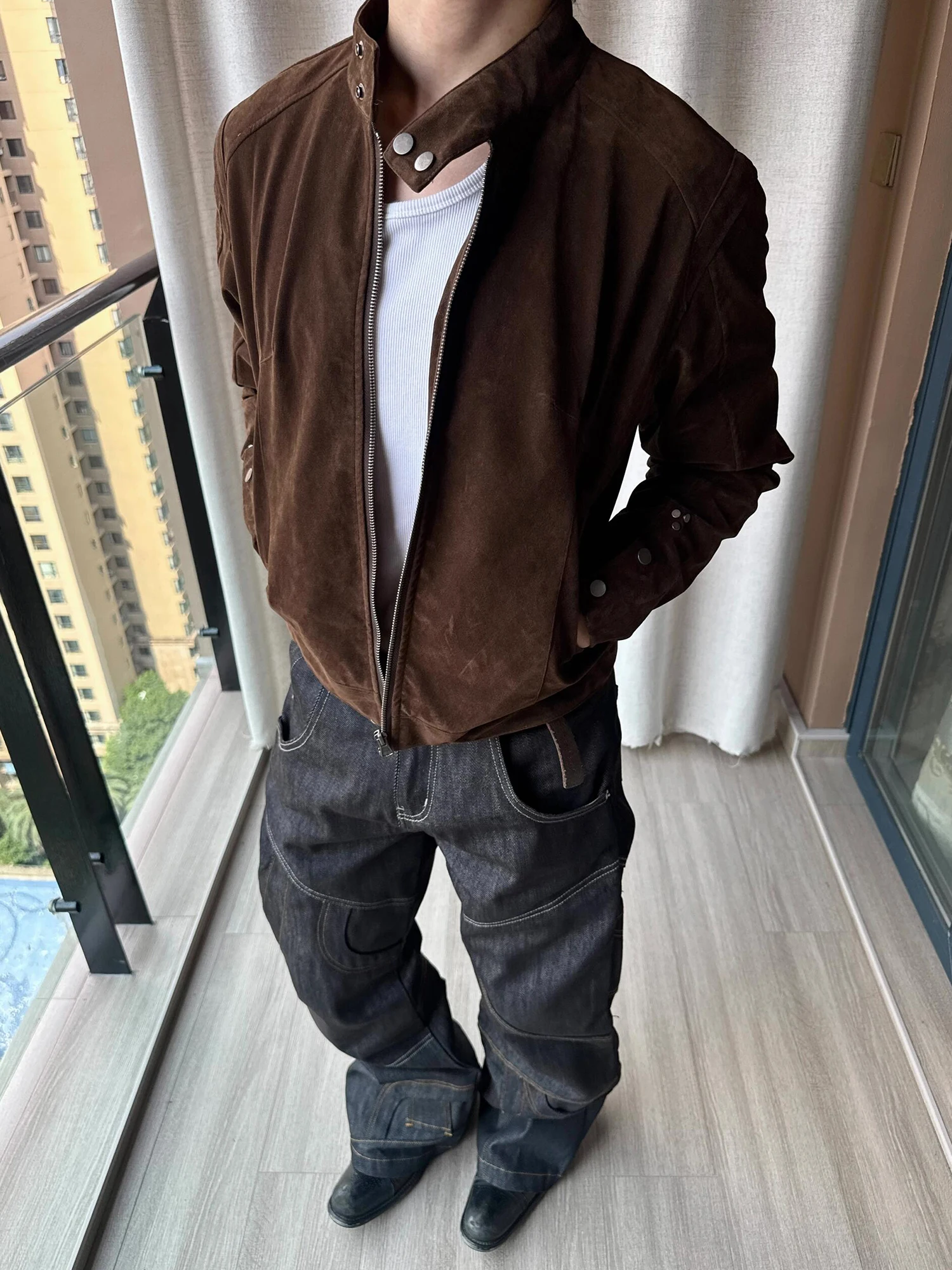 

Мужская замшевая куртка в стиле ретро в стиле ретро, весенне-осенняя повседневная верхняя одежда для пар, молодежная мода